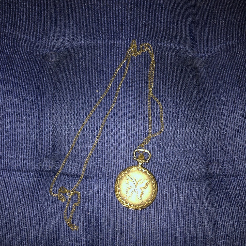Vintage Butterfly Pocket Watch Necklace - 473 $35 or $30 w/offer